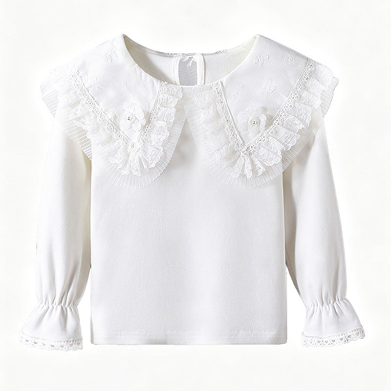 Mädchen Bluse mit romantischem Rüschensaum und feiner Stickerei EB