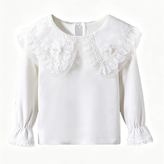 Mädchen Bluse mit romantischem Rüschensaum und feiner Stickerei EB
