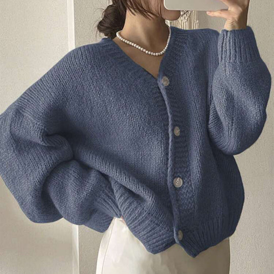 Damen Strickjacke mit tiefem V-Ausschnitt und sanfter Struktur EB