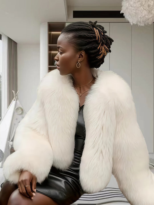 Damen Fleece Kunstpelzmantel EB