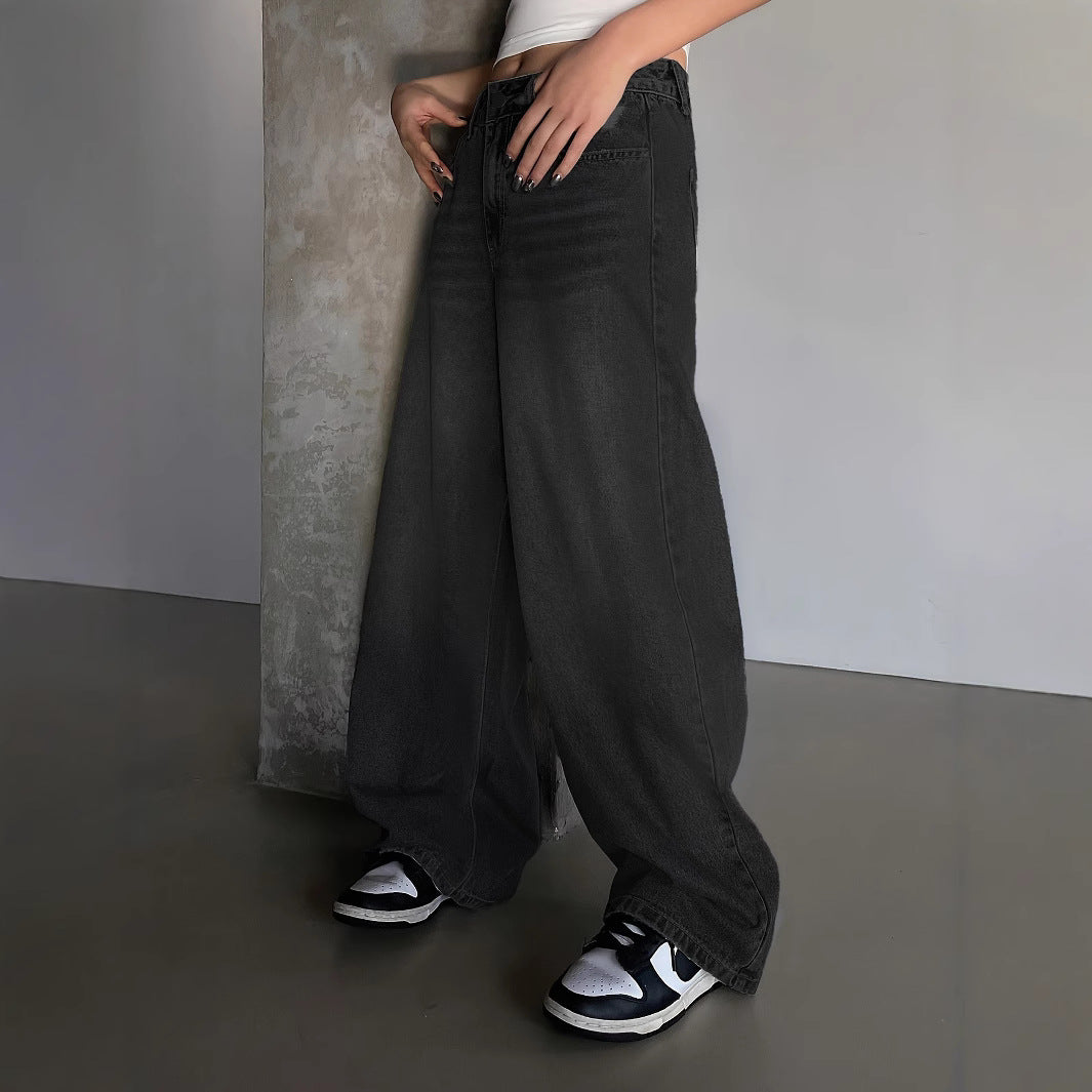 Damen Weite Denim-Hose mit hohem Bund und bequemer Passform EB