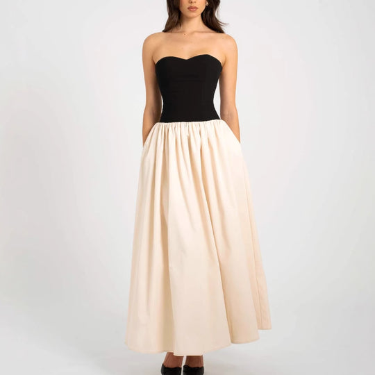 Damen Elegantes Maxikleid mit herzförmigem Ausschnitt und geschmeidigem Rock EB