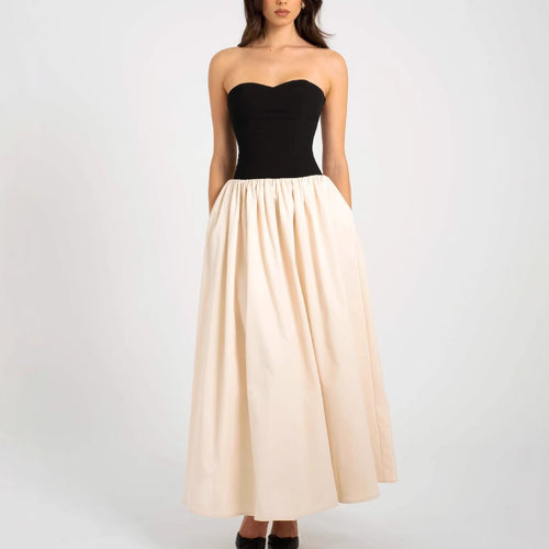 Damen Elegantes Maxikleid mit herzförmigem Ausschnitt und geschmeidigem Rock EB