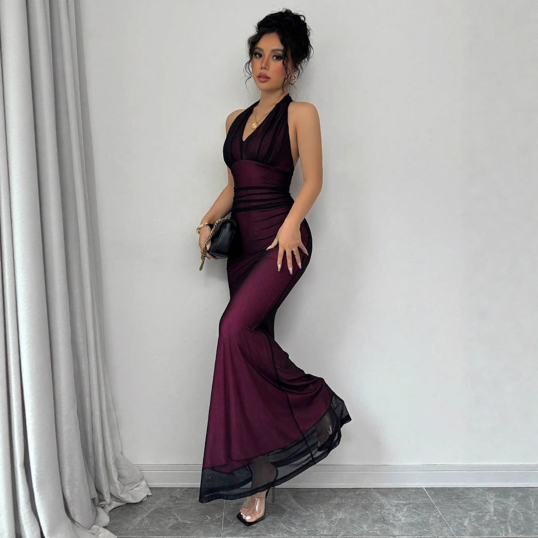 Damen Elegantes Maxikleid mit tiefem V-Ausschnitt und taillierendem Schnitt EB