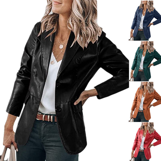 Damen elegante Blazerjacke im zeitlosen Design mit glänzender Oberfläche EB