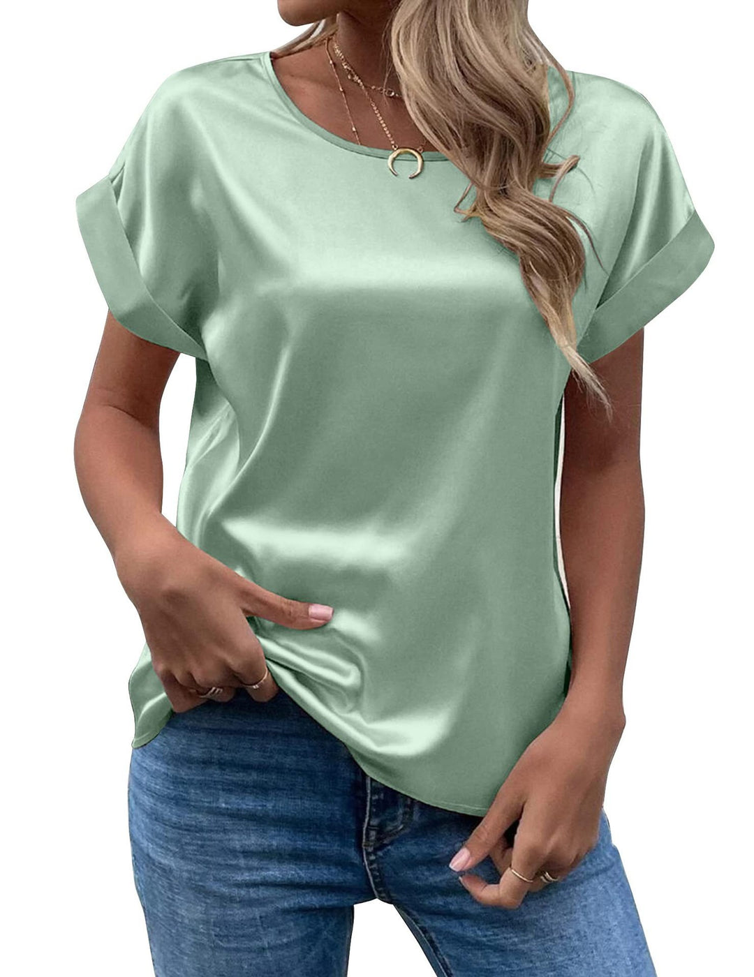 Damen Elegantes Kurzarmshirt aus hochwertigem Satinmaterial EB