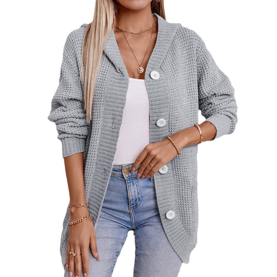Damen lässiger Strickmantel mit Kapuze EB