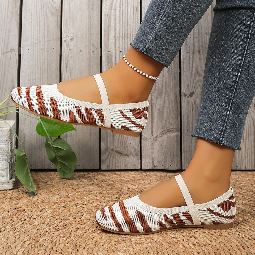 Damen Ballerinas mit elastischem Riemen und modischem Tiermuster EB