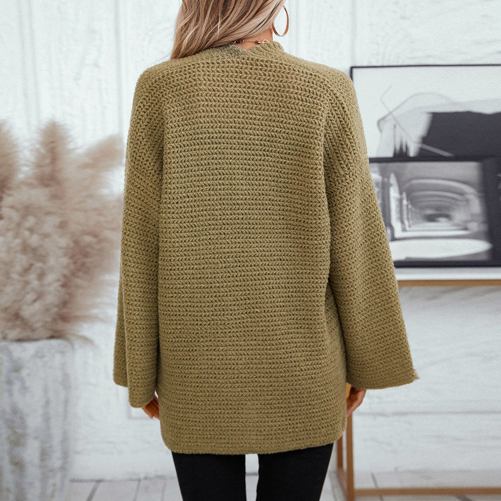 Damen luftige Strickjacke mit großen Taschen und offenen Ärmeln EB