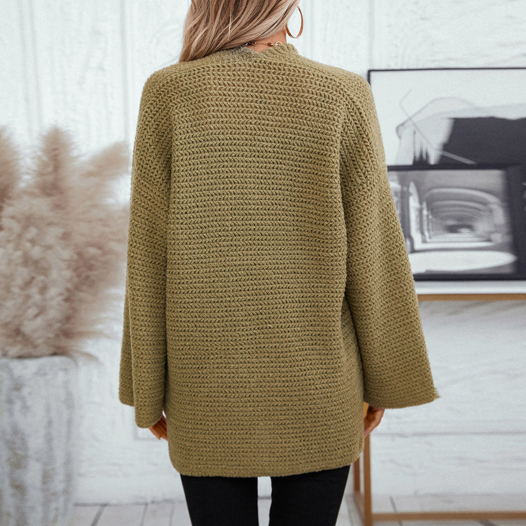 Damen luftige Strickjacke mit großen Taschen und offenen Ärmeln EB