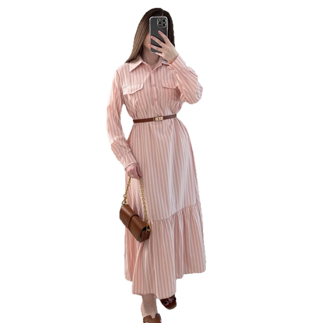 Damen Maxikleid mit elegantem Hemdblusenstil und raffinierter Taillenbetonung EB