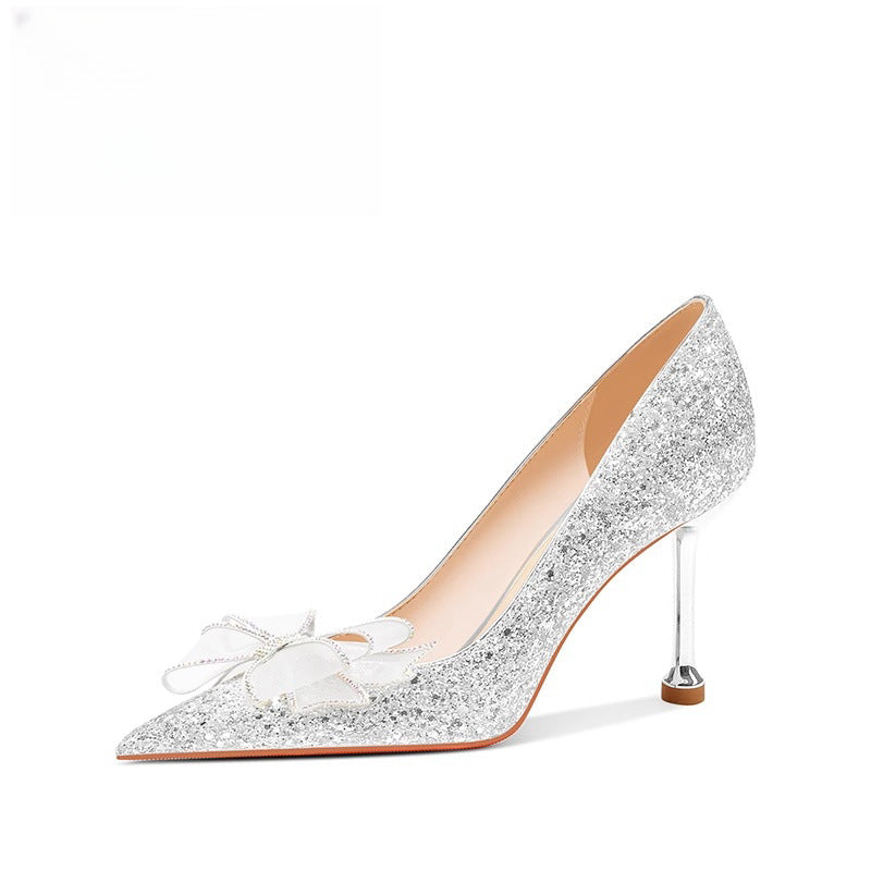 Damen Glamouröse Spitzen-Pumps mit glitzernden Akzenten und zierlichem Absatz EB