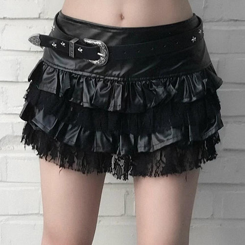 Damen Minirock mit Rüschendetails und Spitzenakzenten EB