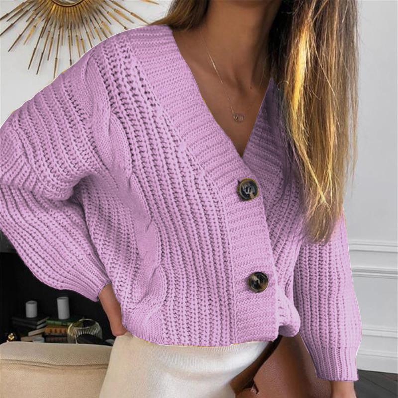 Damen Grober Strickcardigan mit großzügigem V-Ausschnitt und dekorativen Knöpfen EB
