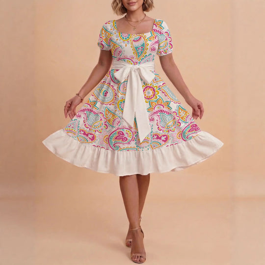 Damen Verspieltes Maxikleid mit Bärenmuster und taillierbarem Band EB