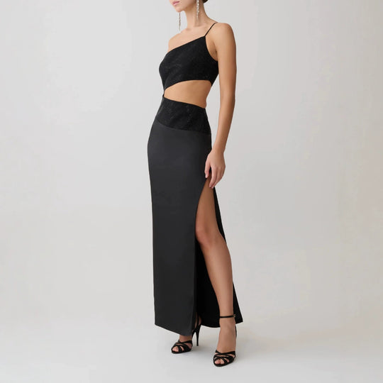 Damen Elegantes Maxikleid mit asymmetrischem Schnitt und raffiniertem Cut-Out EB