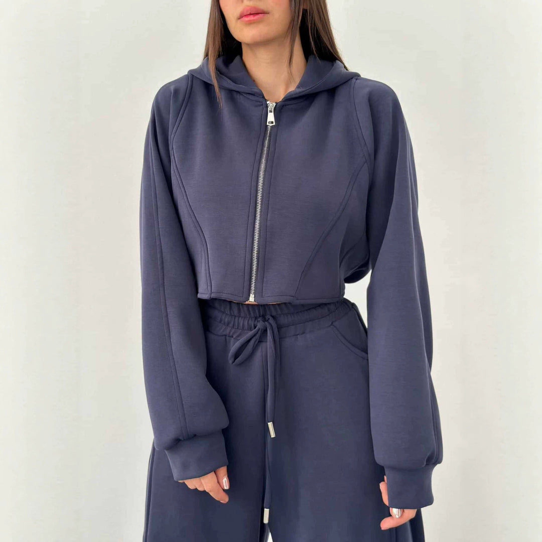 Damen nan weite Highwaist-Loungehose mit Tunnelzug, Eingrifftaschen und Ziernähten EB