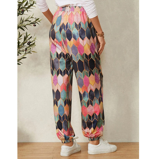 Damen Freizeithose mit modernem geometrischen Muster und elastischem Bund EB