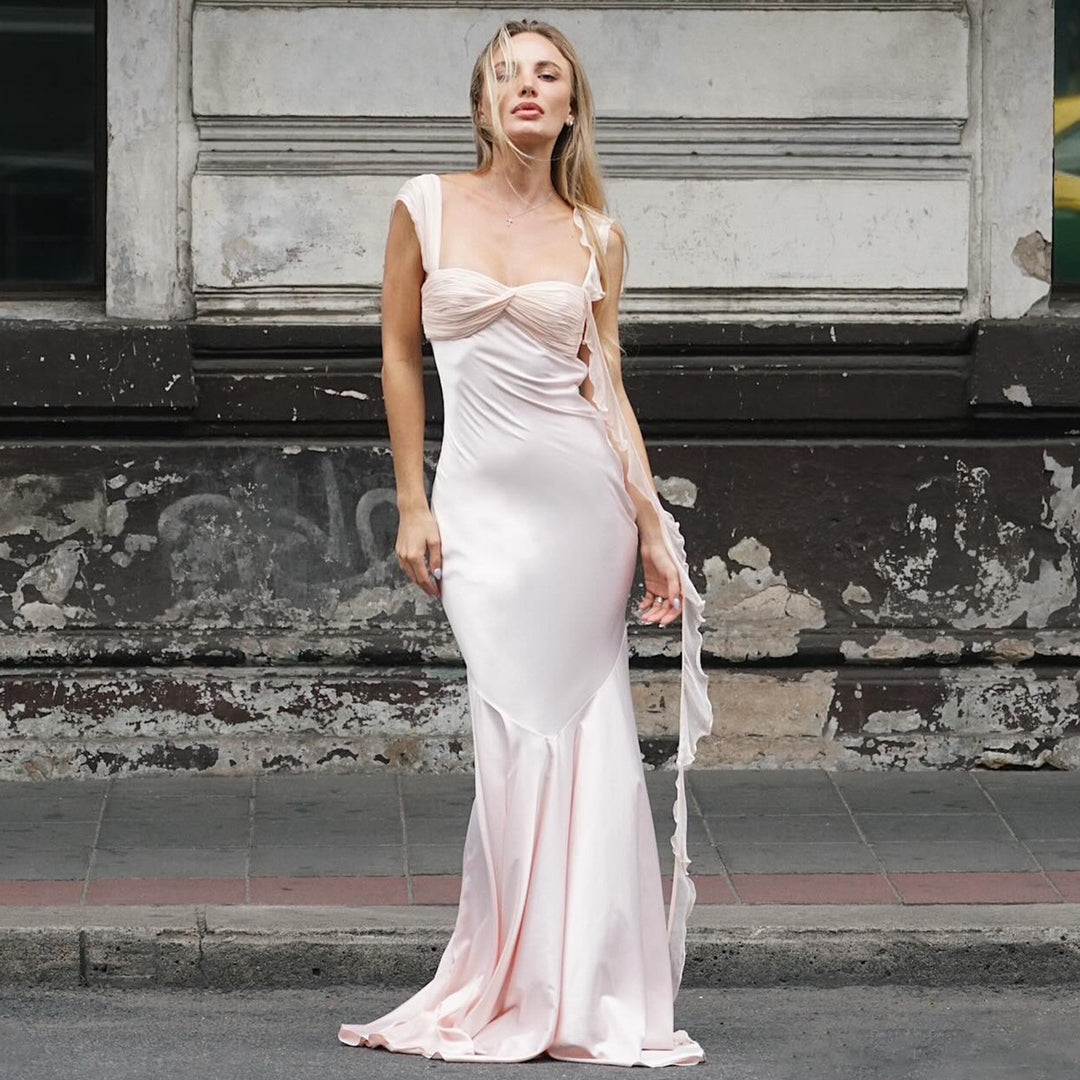 Damen Abendkleid mit eleganter Raffung und schimmerndem satinischem Finish EB