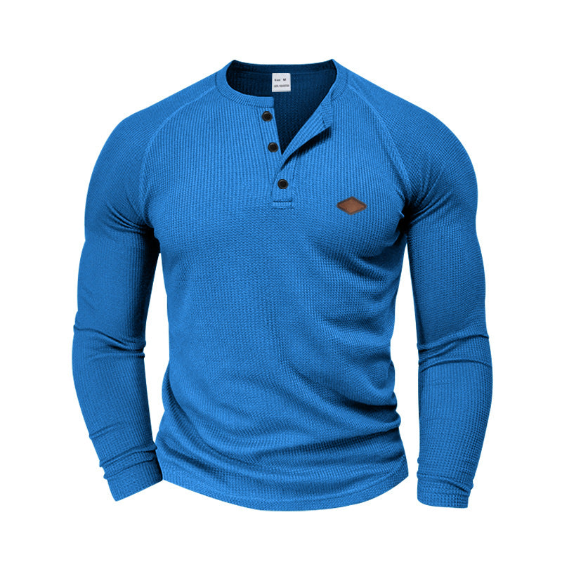 Herren Langarm-Henley-Shirt mit strukturiertem Gewebe und Knopfleiste EB