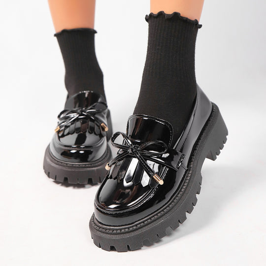 Damen modische Lacklederschuhe mit robustem Profilsohle und Schleifenakzent EB