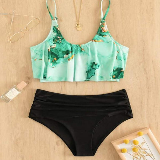 Damen Sportlicher Bikini mit floralen Rüschen EB