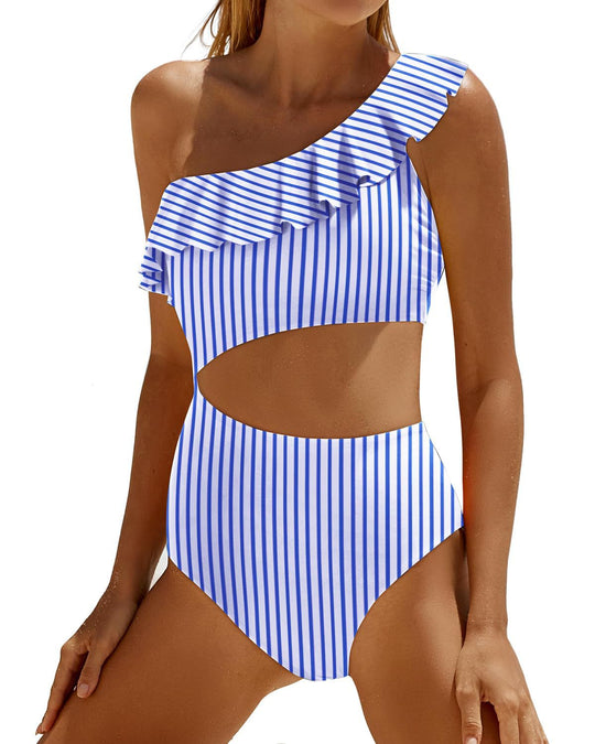 Damen Eleganter Einseitiger Badeanzug mit Volant EB