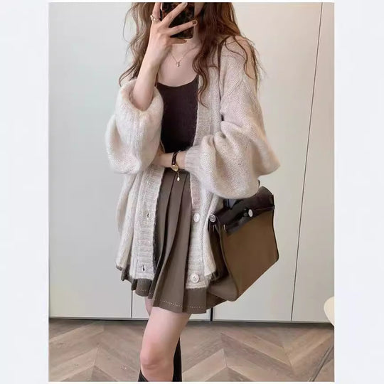 Damen Strickjacke im lässigen Oversized-Stil mit voluminösen Ärmeln und praktischen Taschen EB