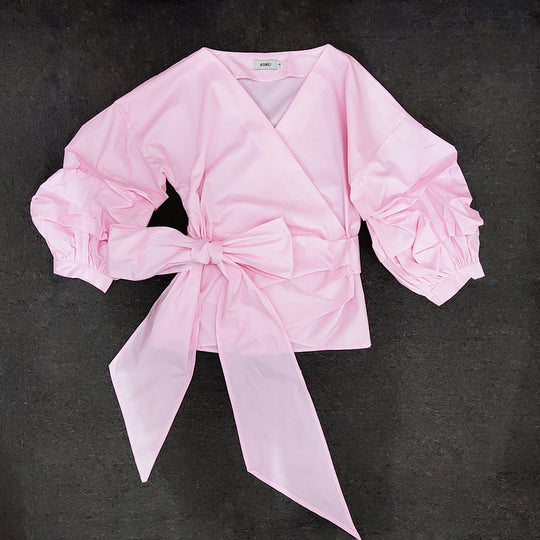 Damen Wickelbluse mit eleganten Puffärmeln und Taillierung EB