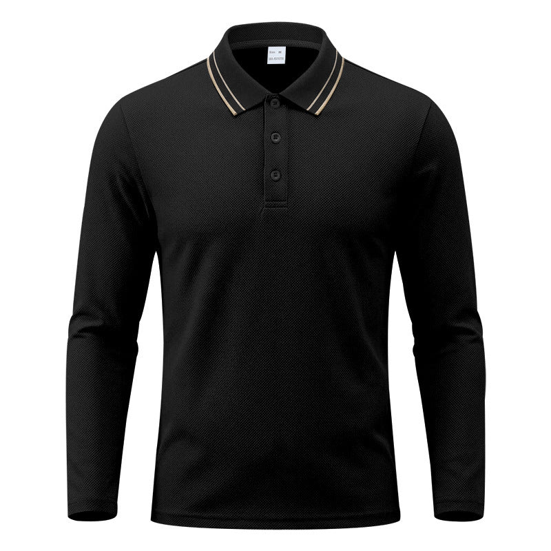 Herren nan langärmliges Piqué-Poloshirt mit Kontrastkragen und Dreiknopfleiste EB
