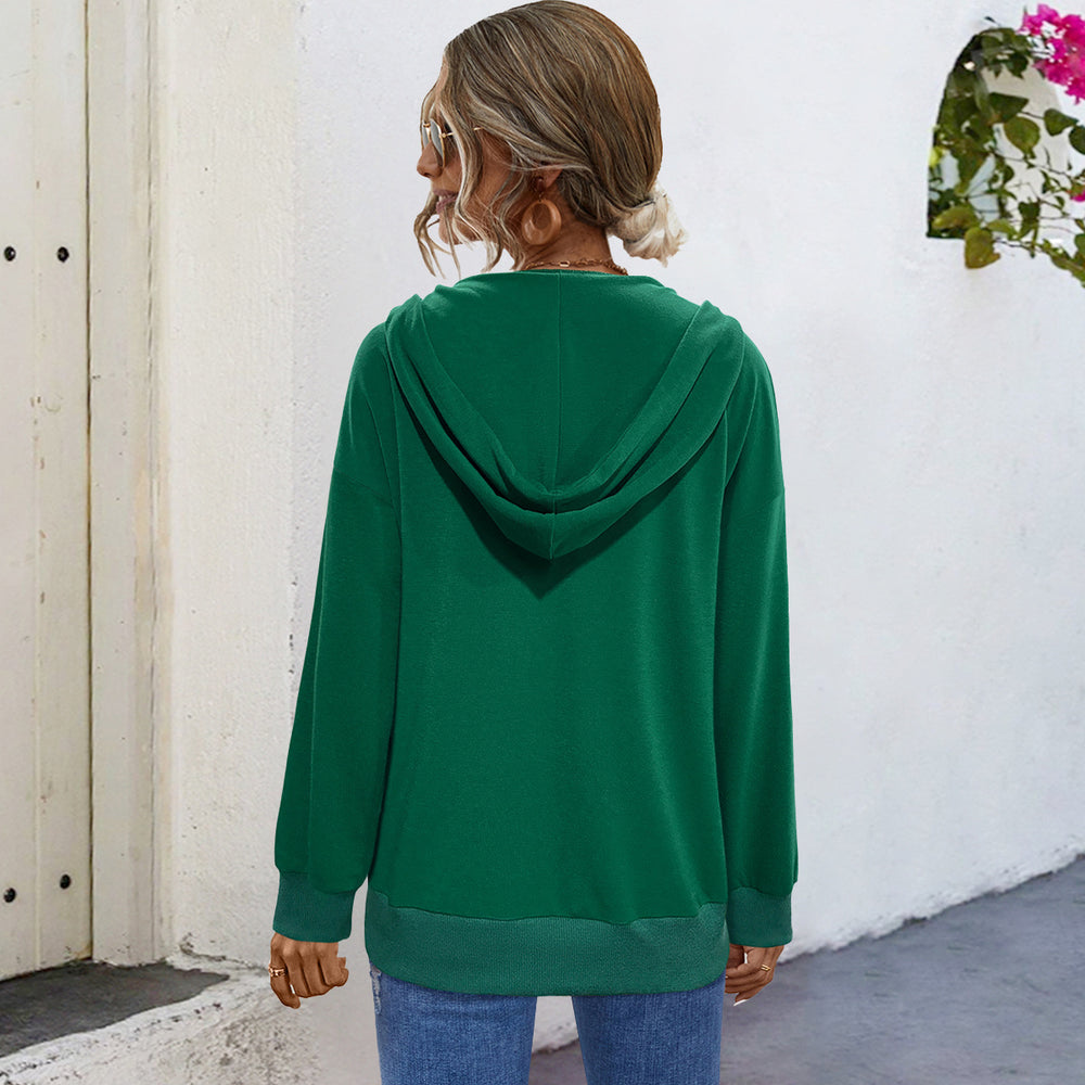 Damen Kapuzensweater mit Knopfleiste und tiefem Ausschnitt EB