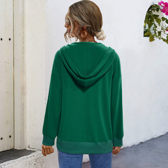 Damen Kapuzensweater mit Knopfleiste und tiefem Ausschnitt EB