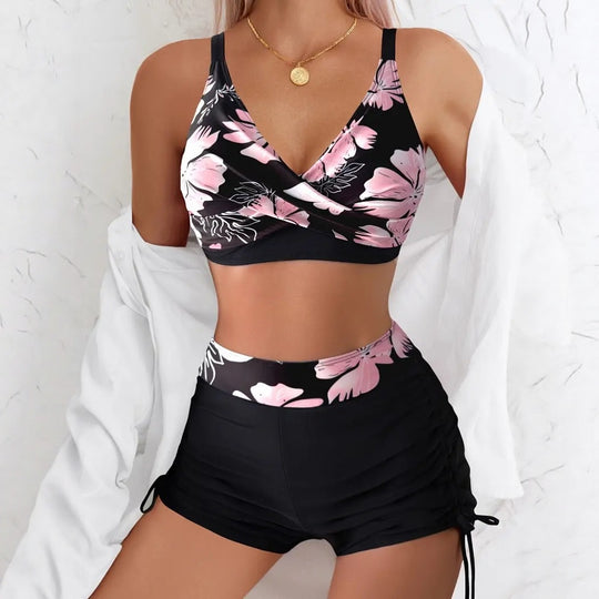Damen Bikiniset mit floralem Oberteil und verstellbarem Hosenbund EB