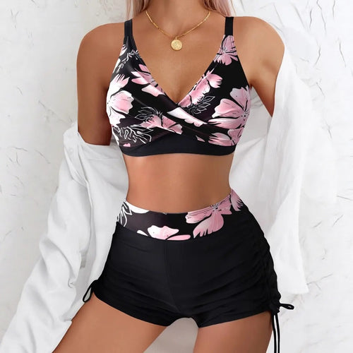Damen Bikiniset mit floralem Oberteil und verstellbarem Hosenbund EB