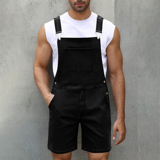 Herren Latzshorts aus Baumwoll-Denim mit praktischen Taschen und verstellbaren Trägern EB