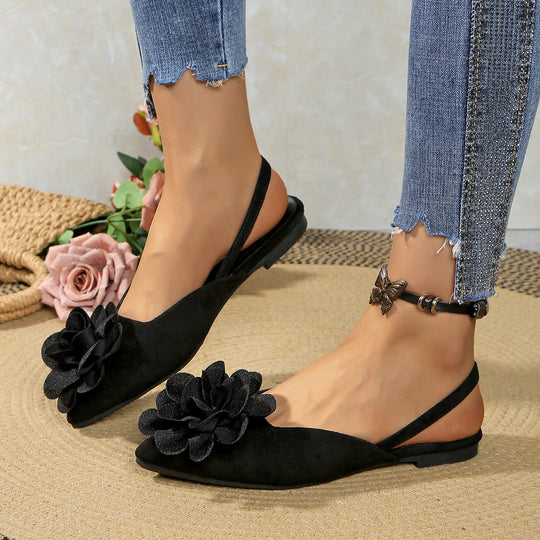 Damen Slingback-Mules mit spitzer Zehenpartie und großer Blumenapplikation EB