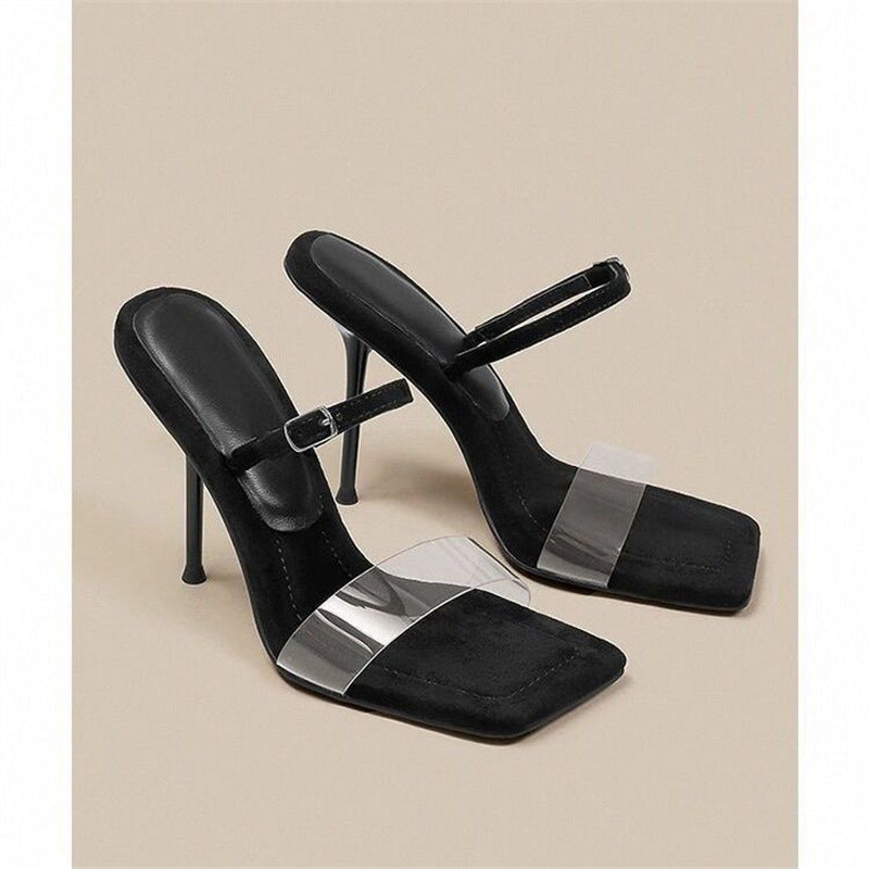 Damen transparente Slingback Sandalen mit elegantem Quadratabsatz EB
