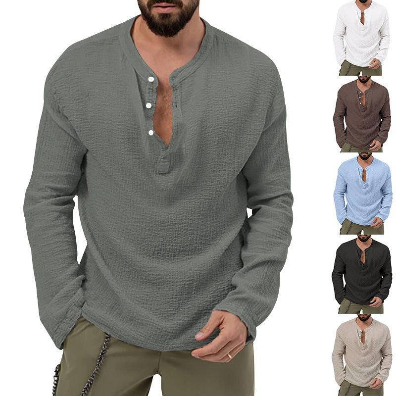 Herren nan entspanntes Henley-Set aus leichter Baumwoll-Gauze mit Kordelbundhose EB