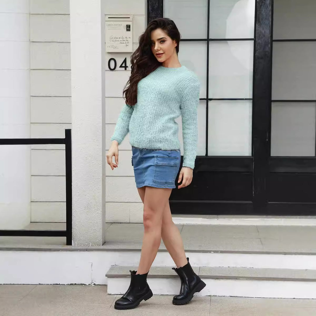 Damen Knit Pullover mit strukturiertem Gewebe und lässigem Schnitt EB