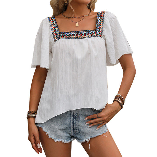 Damen Luftige Sommerbluse mit Stickereien EB