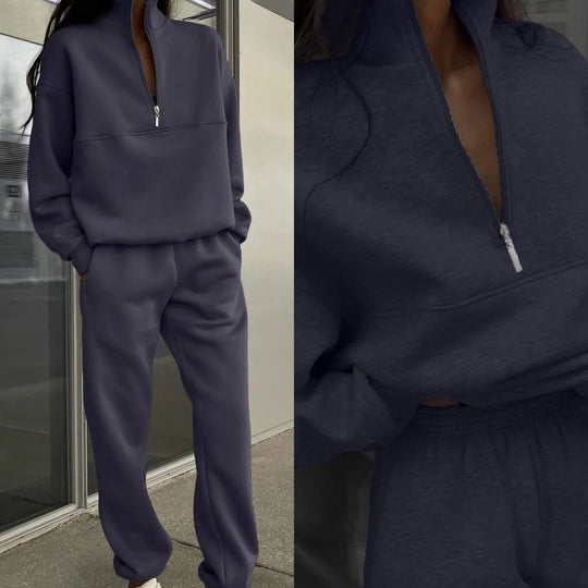 Damen nan Oversize Half-Zip Sweatshirt mit Stehkragen und weicher Jogginghose EB