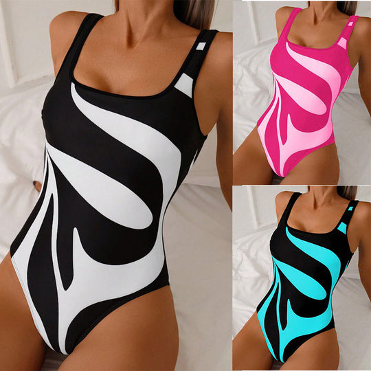 Damen Sportlicher Einteiler-Badeanzug mit stylischem Muster EB