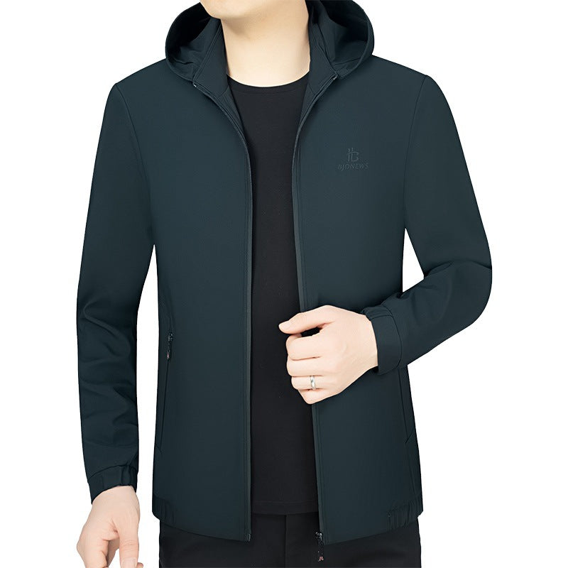 Herren Kapuzen-Softshelljacke mit wind- und wasserabweisender Membran und Reißverschlusstaschen EB