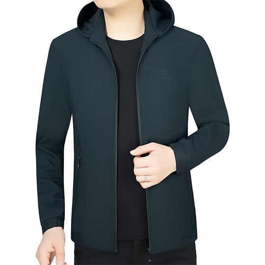 Herren Kapuzen-Softshelljacke mit wind- und wasserabweisender Membran und Reißverschlusstaschen EB