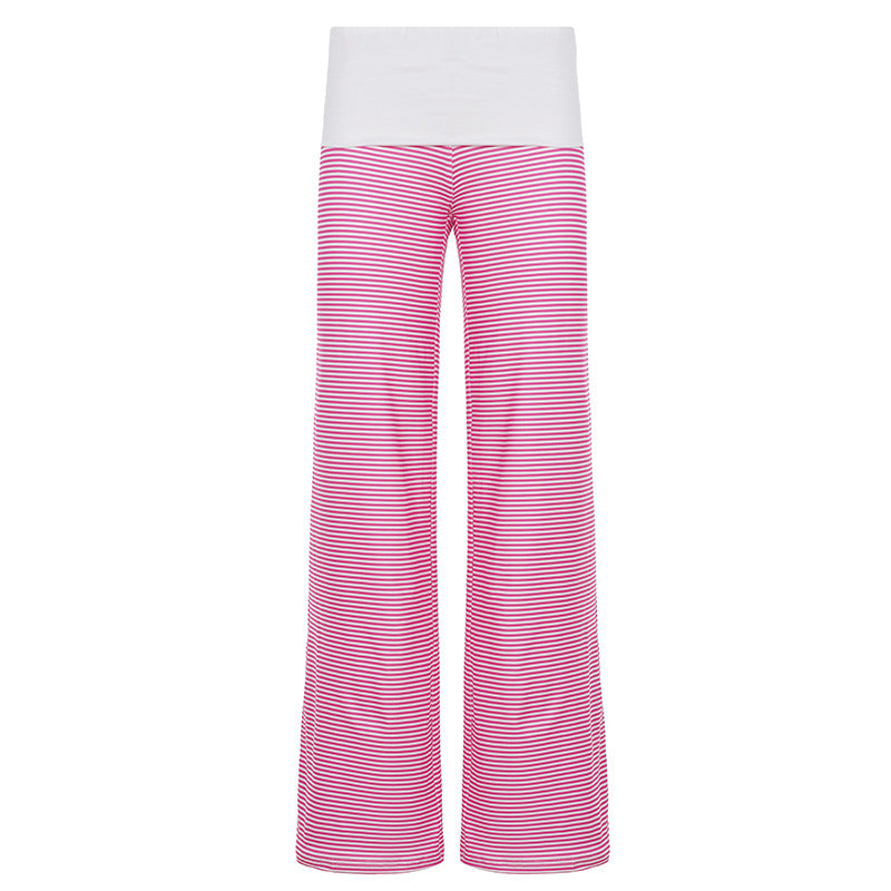 Damen nan Loungehose mit hohem Umschlagbund weitem Bein und feinem Streifenmuster EB
