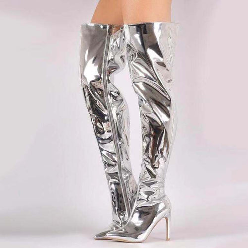 Damen Overknee Stiefel mit glänzender Oberfläche und elegantem Stiletto-Heel EB