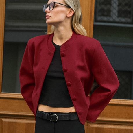 Damen Modische Jacke mit hochgeschlossenem Kragen und Knopfdetails EB