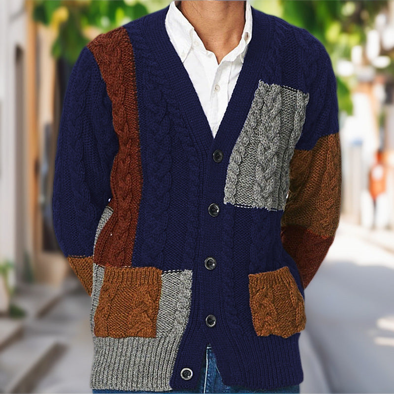 Herren Grobstrick Cardigan mit farbigen Akzenten und praktischen Taschen EB