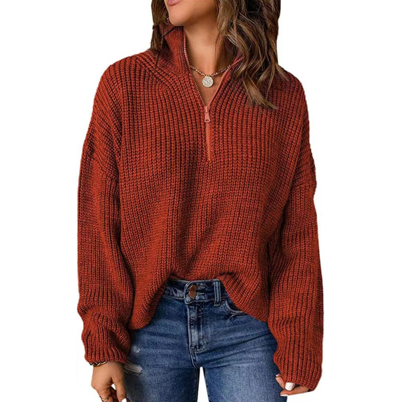 Damen Strickpullover mit kurzem Reißverschluss EB