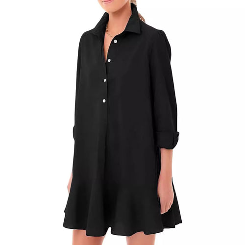 Damen Hemdkleid mit fließendem Saum und langen Ärmeln EB